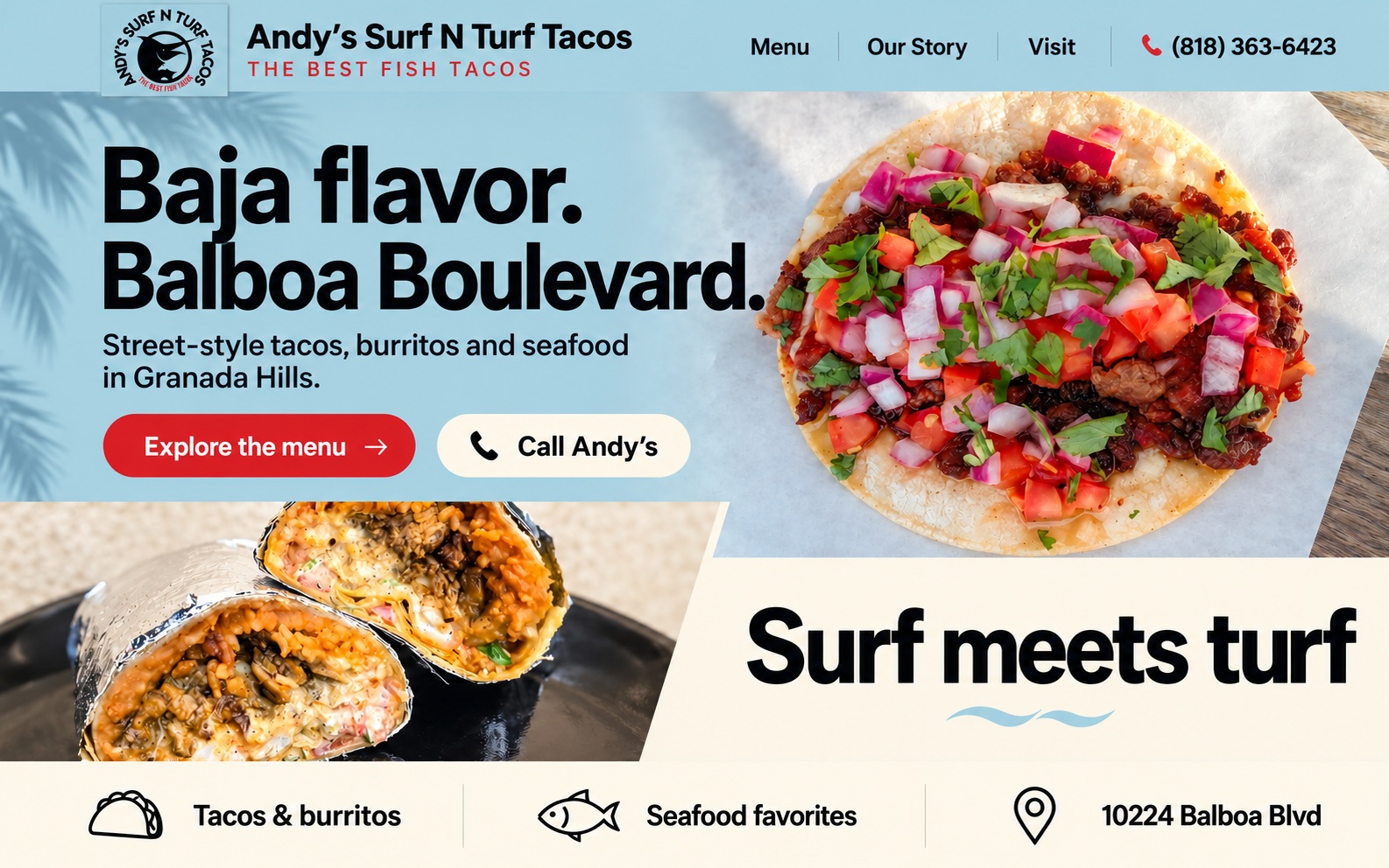 Proposed Andy's Surf N Turf Tacos homepage preview